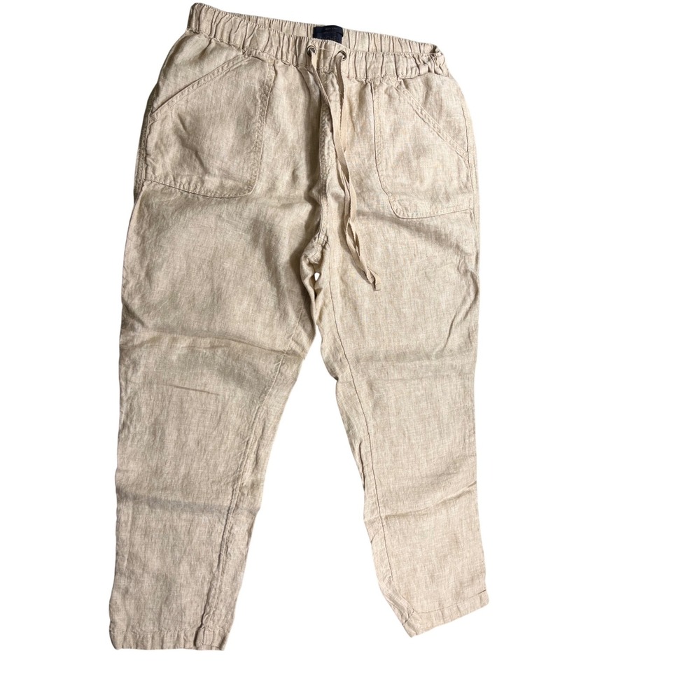 Rachel Roy 100% Linen Pants Womens M Beige Pull On Jogger Elastic Waist Cropped